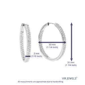 1 cttw Diamond Hoop Earrings for Women, Round Lab Grown Diamond Earrings in .925 Sterling Silver, Prong Setting, 1 1/4 Inch