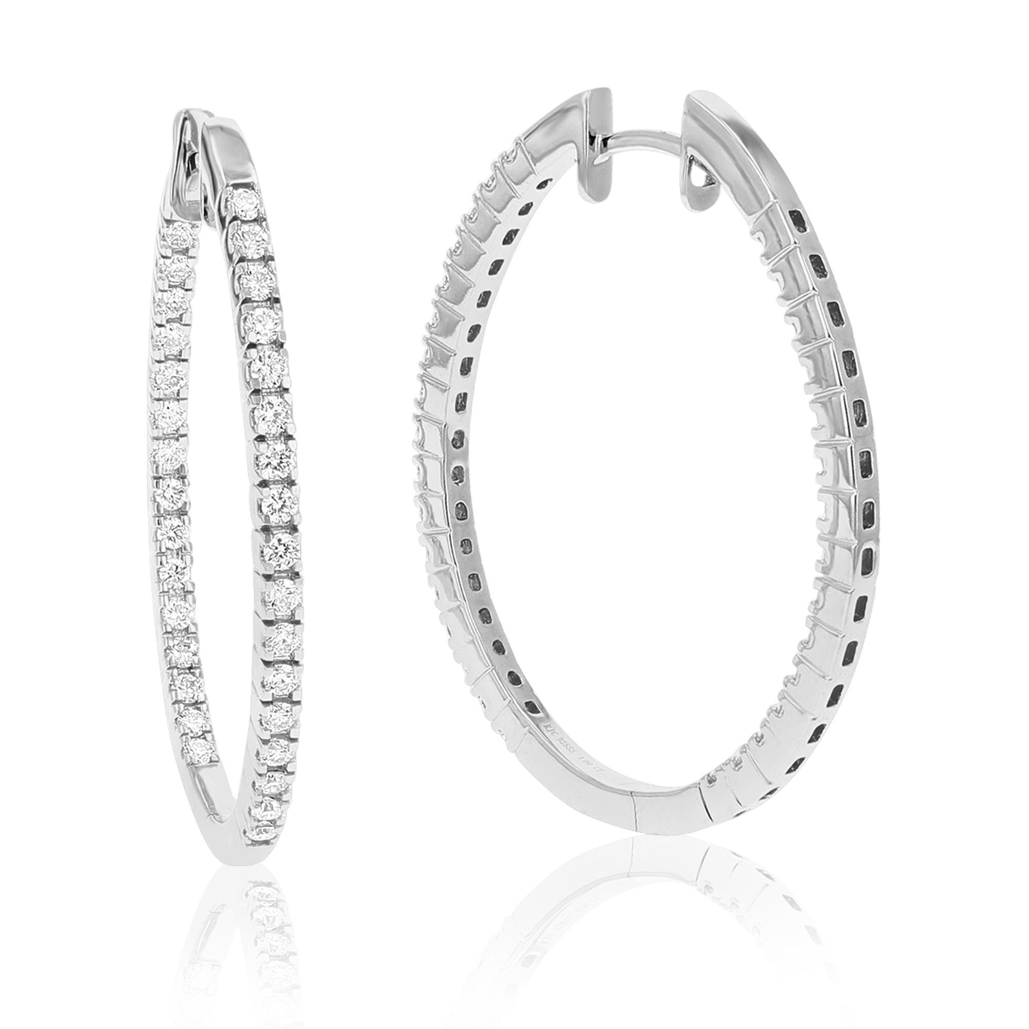 1 cttw Diamond Hoop Earrings for Women, Round Lab Grown Diamond Earrings in .925 Sterling Silver, Prong Setting, 1 1/4 Inch