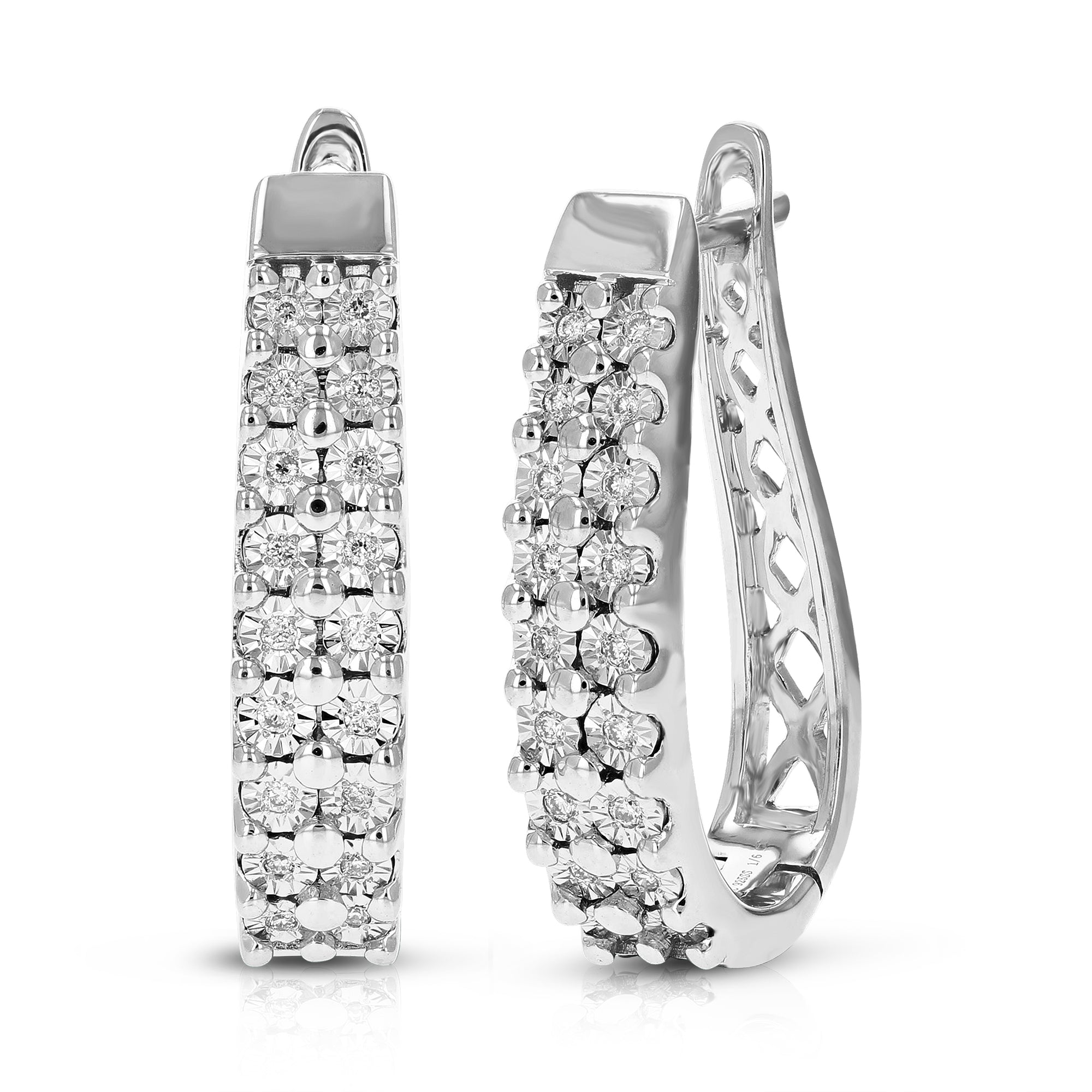 1/6 cttw Diamond Hoop Earrings for Women, Round Lab Grown Diamond Earrings in .925 Sterling Silver, Prong Setting, 1/2 Inch