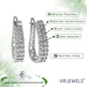 1/6 cttw Diamond Hoop Earrings for Women, Round Lab Grown Diamond Earrings in .925 Sterling Silver, Prong Setting, 1/2 Inch