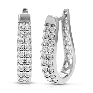 1/4 cttw Diamond Hoop Earrings for Women, Round Lab Grown Diamond Earrings in .925 Sterling Silver, Prong Setting, 1 Inch