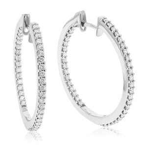 1 cttw Diamond Hoop Earrings for Women, Round Lab Grown Diamond Earrings in .925 Sterling Silver, Prong Setting, 1 Inch