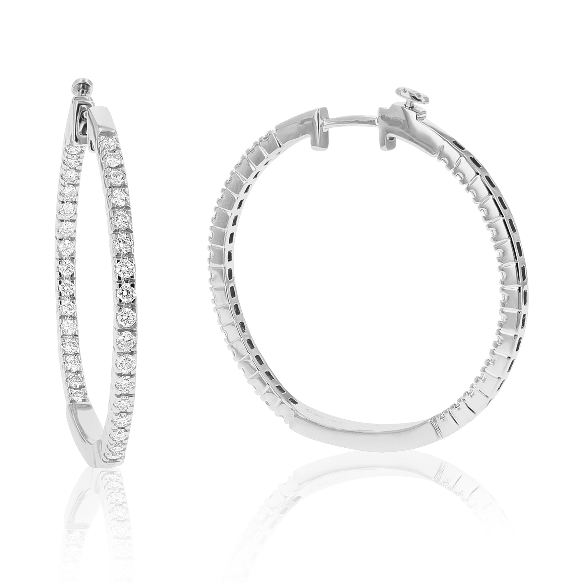 1 cttw Diamond Hoop Earrings for Women, Round Lab Grown Diamond Earrings in .925 Sterling Silver, Prong Setting, 1 Inch