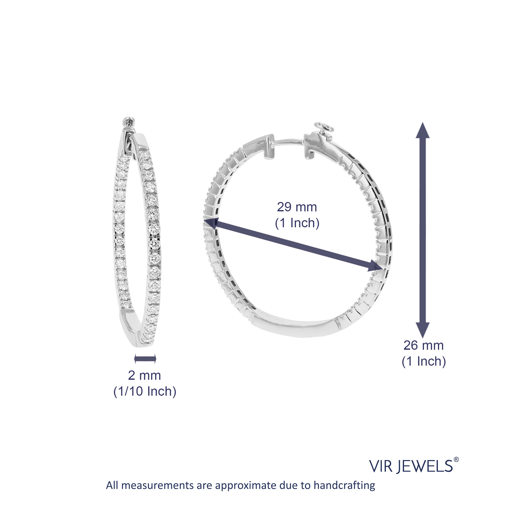 1 cttw Diamond Hoop Earrings for Women, Round Lab Grown Diamond Earrings in .925 Sterling Silver, Prong Setting, 1 Inch
