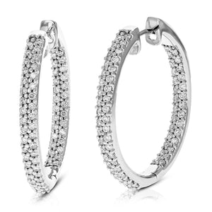 1.75 cttw Diamond Hoop Earrings for Women, Round Lab Grown Diamond Earrings in .925 Sterling Silver, Prong Setting, 1 1/4 Inch