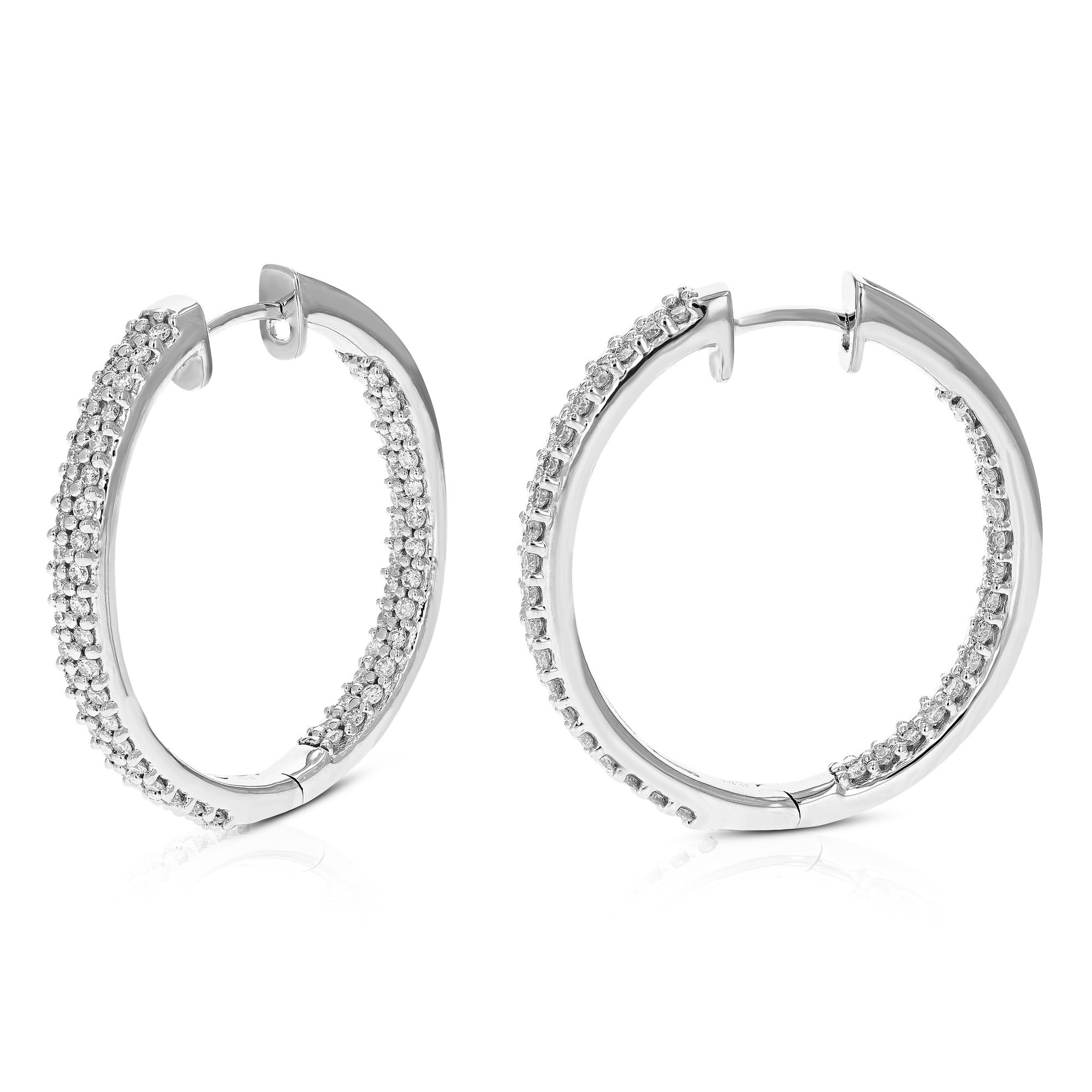 1.75 cttw Diamond Hoop Earrings for Women, Round Lab Grown Diamond Earrings in .925 Sterling Silver, Prong Setting, 1 1/4 Inch