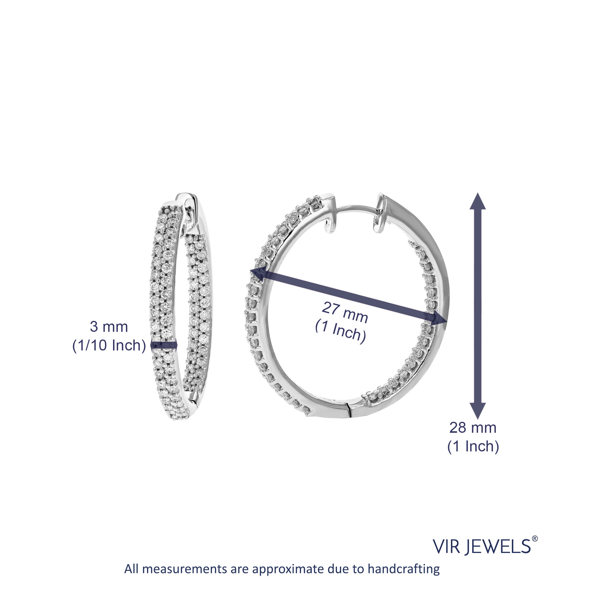 1.75 cttw Diamond Hoop Earrings for Women, Round Lab Grown Diamond Earrings in .925 Sterling Silver, Prong Setting, 1 1/4 Inch