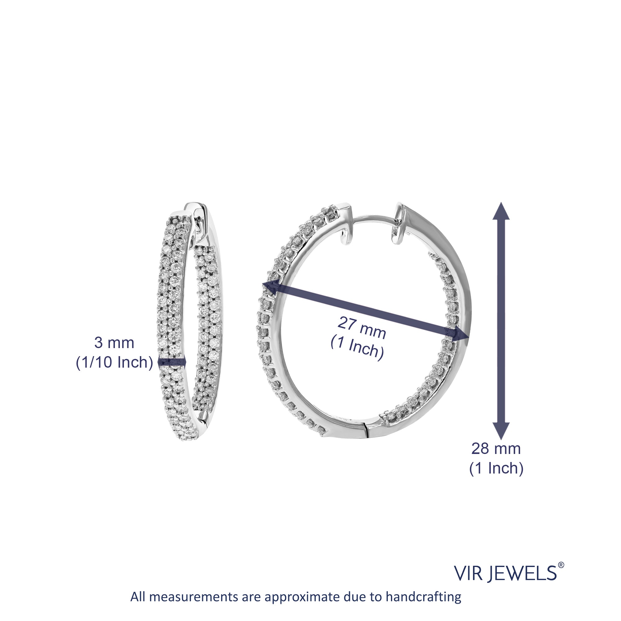 1.75 cttw Diamond Hoop Earrings for Women, Round Lab Grown Diamond Earrings in .925 Sterling Silver, Prong Setting, 1 1/4 Inch