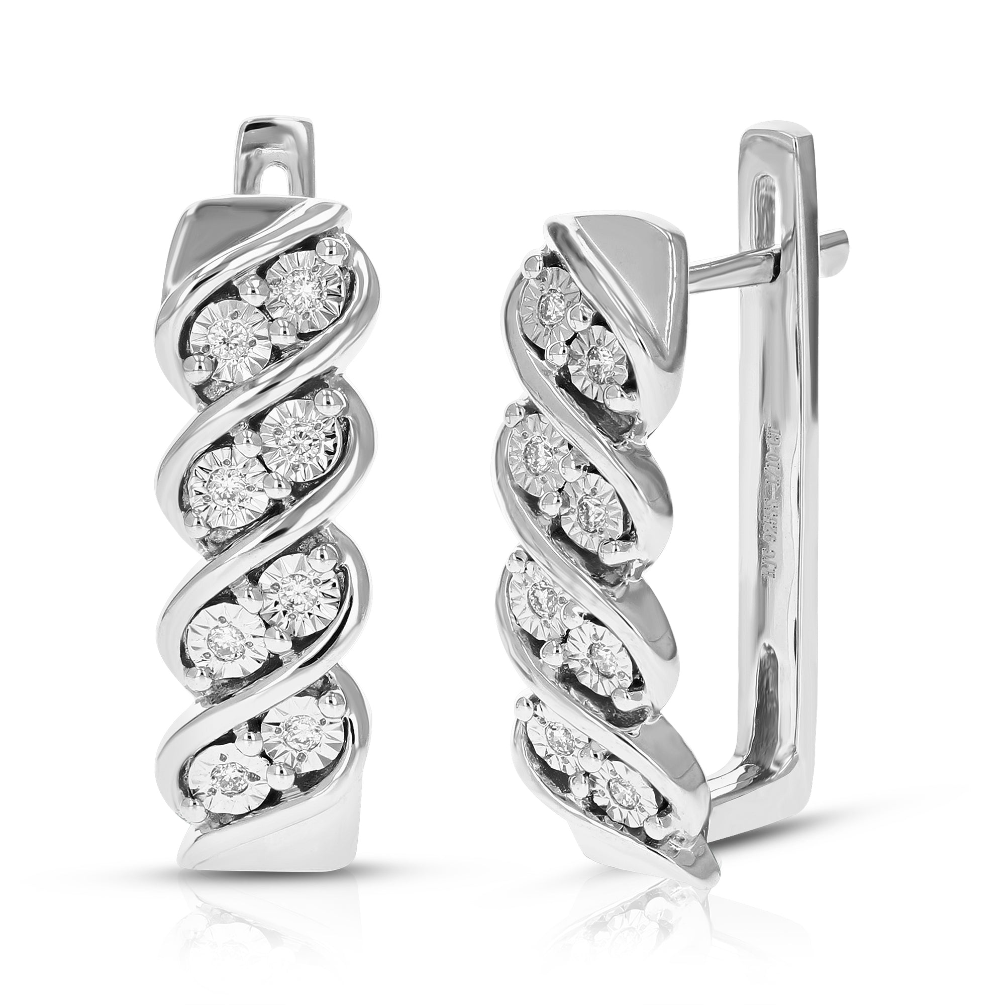 1/10 cttw Diamond Hoop Earrings for Women, Round Lab Grown Diamond Earrings in .925 Sterling Silver, Prong Setting, 2/5 Inch