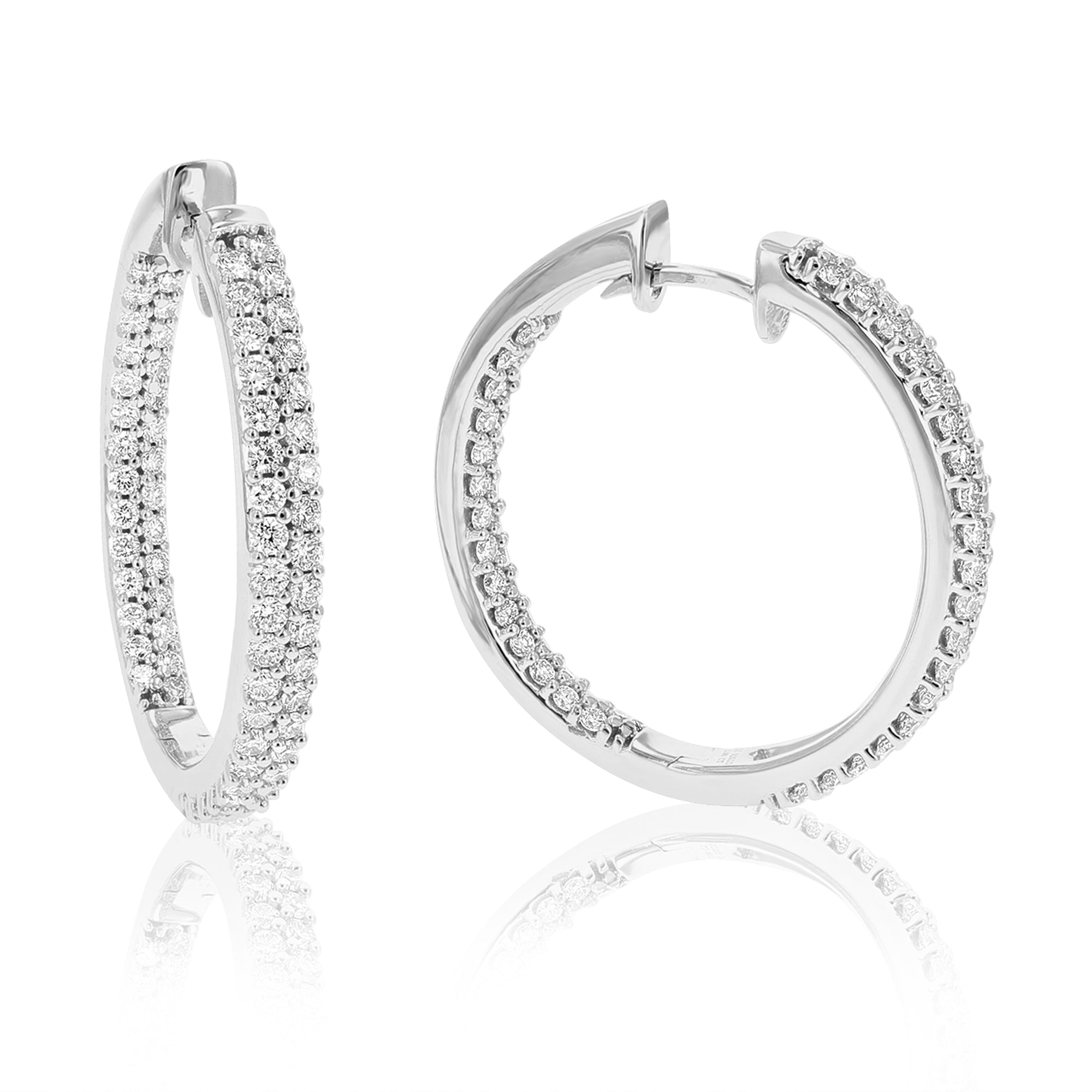 2 cttw Diamond Hoop Earrings for Women, Round Lab Grown Diamond Earrings in .925 Sterling Silver, Prong Setting, 1 Inch