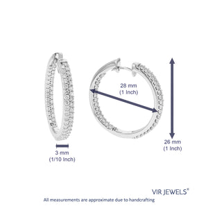 2 cttw Diamond Hoop Earrings for Women, Round Lab Grown Diamond Earrings in .925 Sterling Silver, Prong Setting, 1 Inch