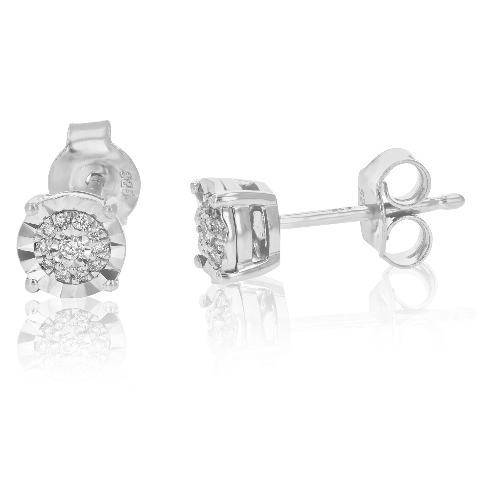 1/10 cttw Stud Earrings for Women, Round Lab Grown Diamond Stud Earrings in .925 Sterling Silver, Prong Setting