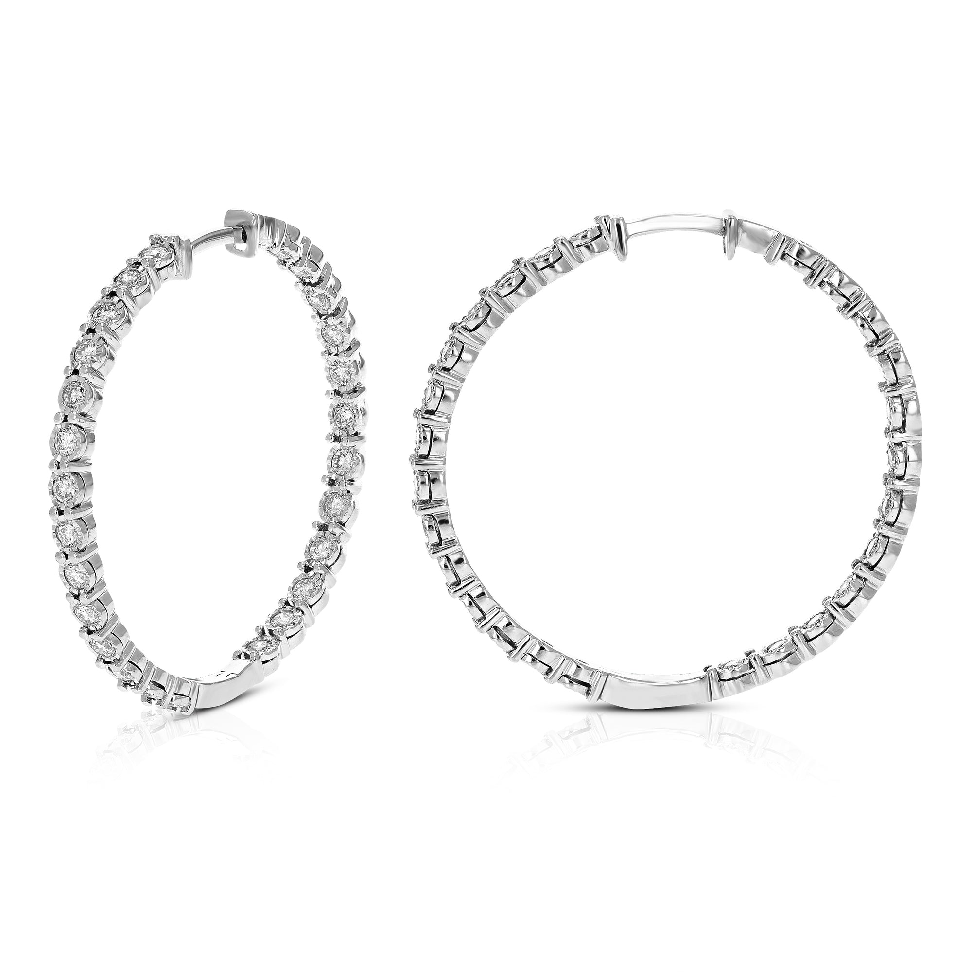 1 cttw Diamond Hoop Earrings for Women, Round Lab Grown Diamond Earrings in .925 Sterling Silver, Prong Setting, 1 1/4 Inch