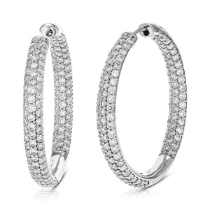 4 cttw Diamond Hoop Earrings for Women, Round Lab Grown Diamond Earrings in .925 Sterling Silver, Prong Setting, 1 1/4 Inch