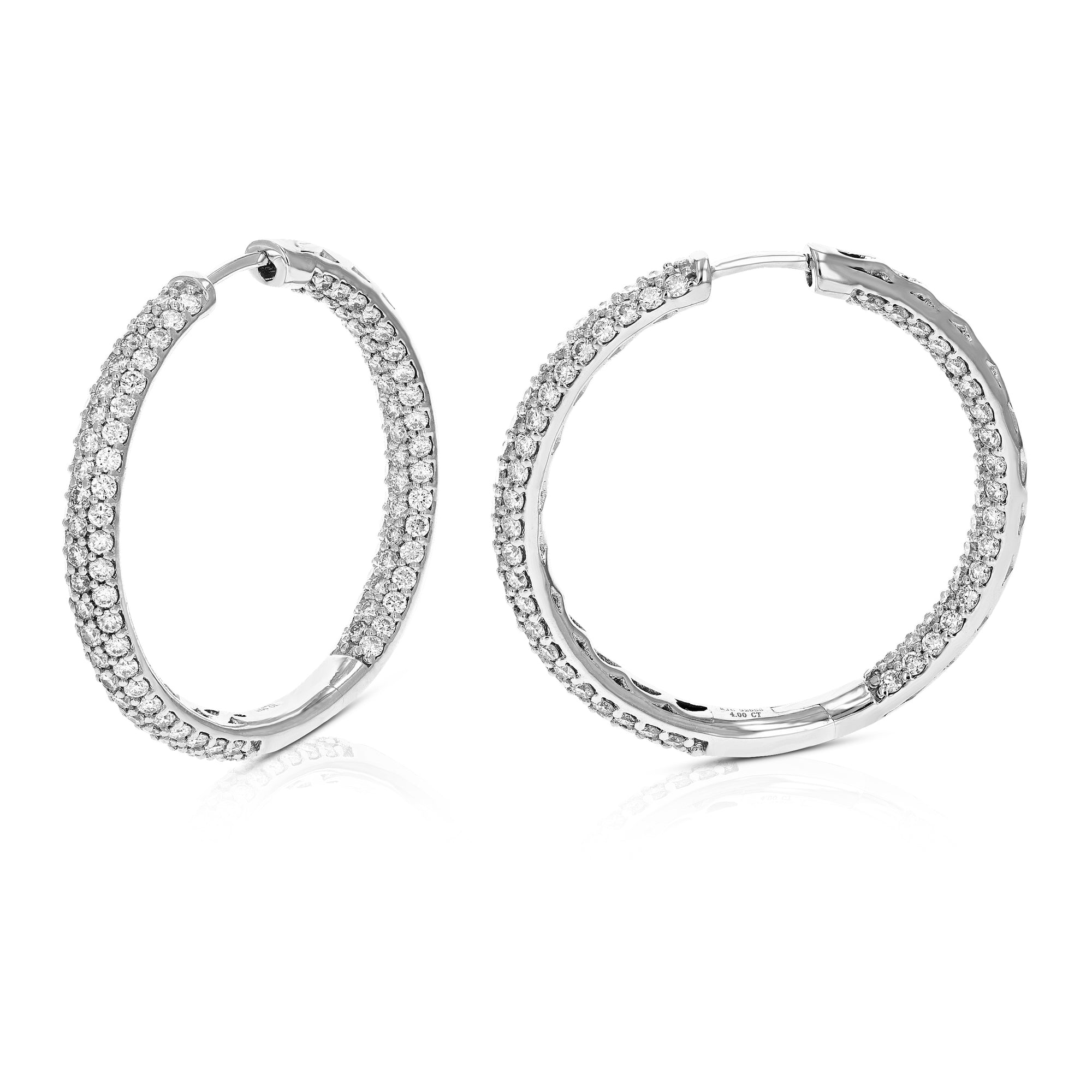 4 cttw Diamond Hoop Earrings for Women, Round Lab Grown Diamond Earrings in .925 Sterling Silver, Prong Setting, 1 1/4 Inch