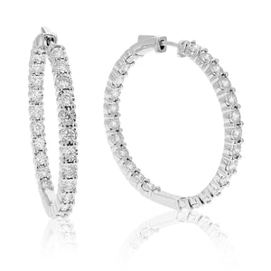 2 cttw Diamond Hoop Earrings for Women, Round Lab Grown Diamond Earrings in .925 Sterling Silver, Prong Setting, 1 1/2 Inch