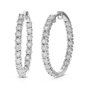 1/2 cttw Diamond Hoop Earrings for Women, Round Lab Grown Diamond Earrings in .925 Sterling Silver, Prong Setting, 1 Inch