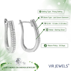 1/3 cttw Diamond Hoop Earrings for Women, Round Lab Grown Diamond Earrings in .925 Sterling Silver, Prong Setting, 3/4 Inch