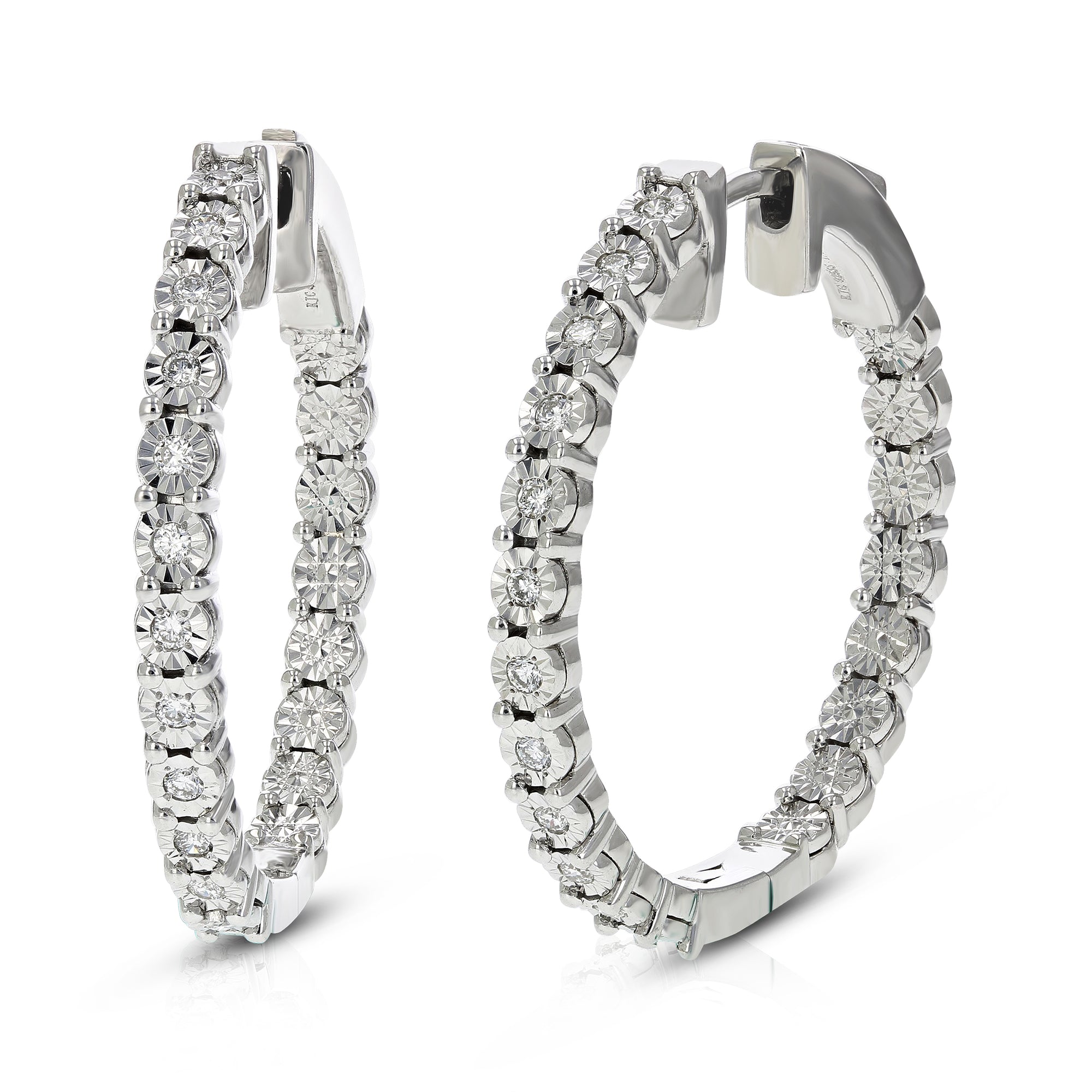 1/4 cttw Diamond Hoop Earrings for Women, Round Lab Grown Diamond Earrings in .925 Sterling Silver, Prong Setting, 3/4 Inch