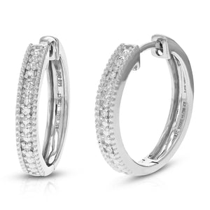 1/20 cttw Diamond Hoop Earrings for Women, Round Lab Grown Diamond Earrings in .925 Sterling Silver, Prong Setting, 3/4 Inch