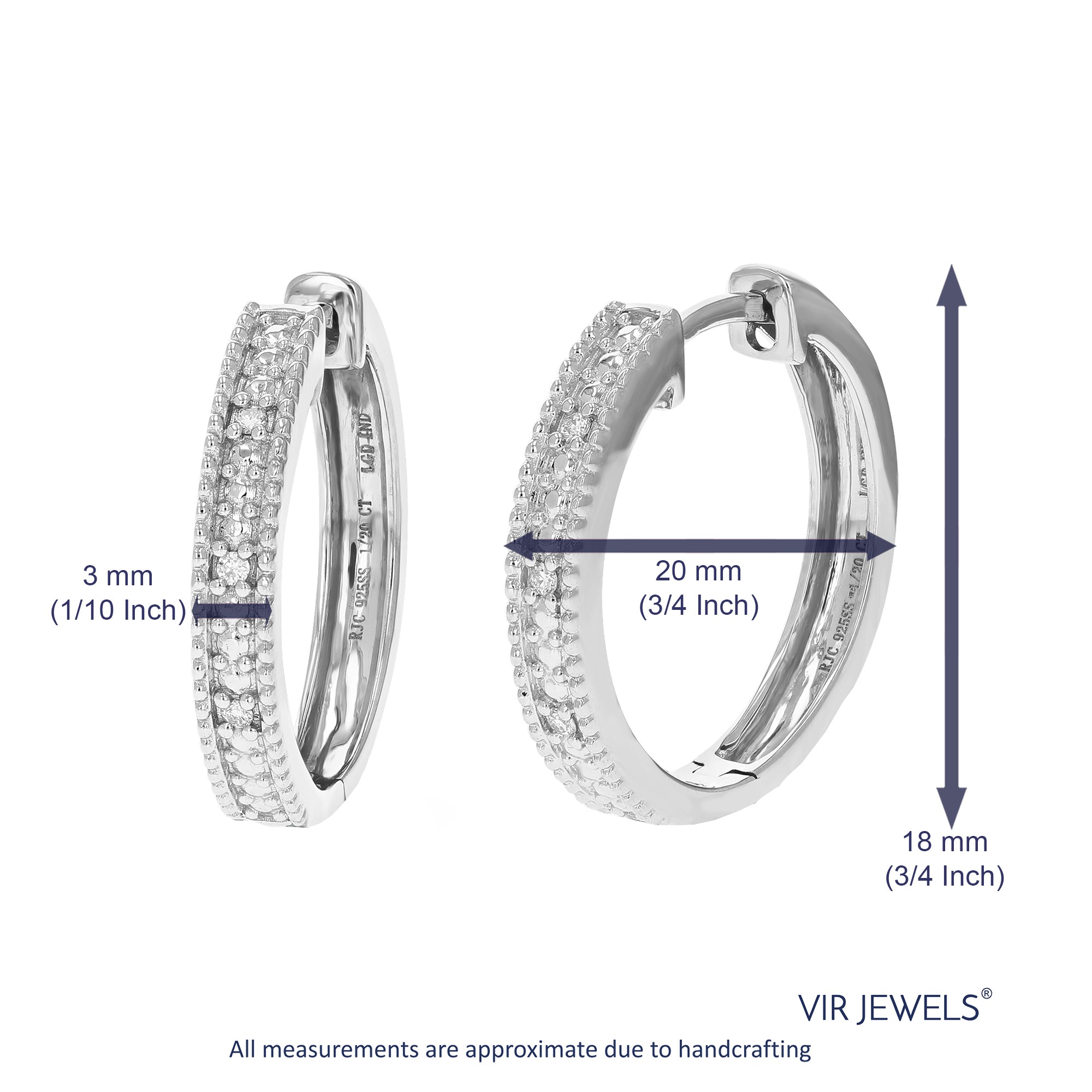 1/20 cttw Diamond Hoop Earrings for Women, Round Lab Grown Diamond Earrings in .925 Sterling Silver, Prong Setting, 3/4 Inch