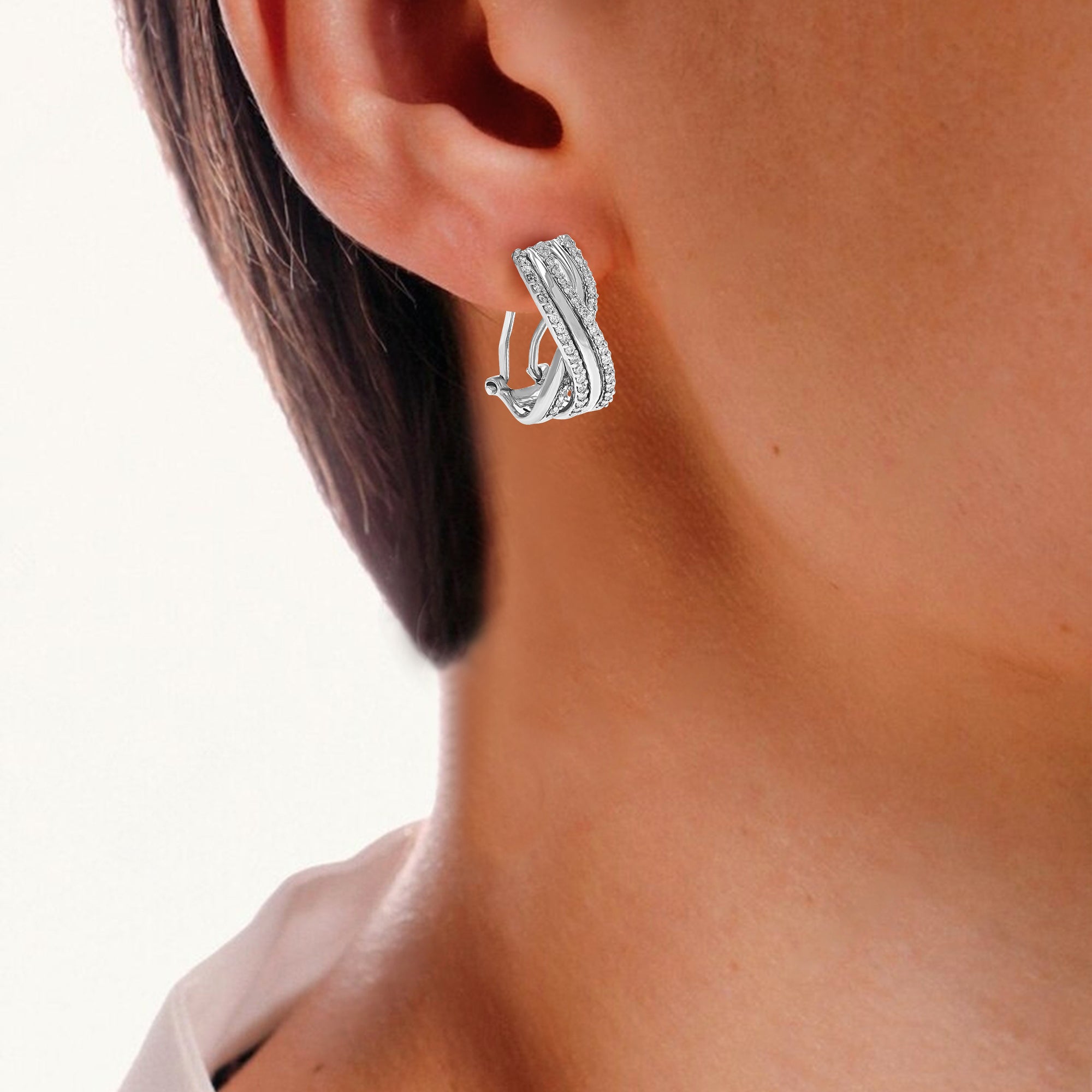 1/3 cttw Diamond Hoop Earrings for Women, Round Lab Grown Diamond Earrings in .925 Sterling Silver, Prong Setting, 2/3 Inch