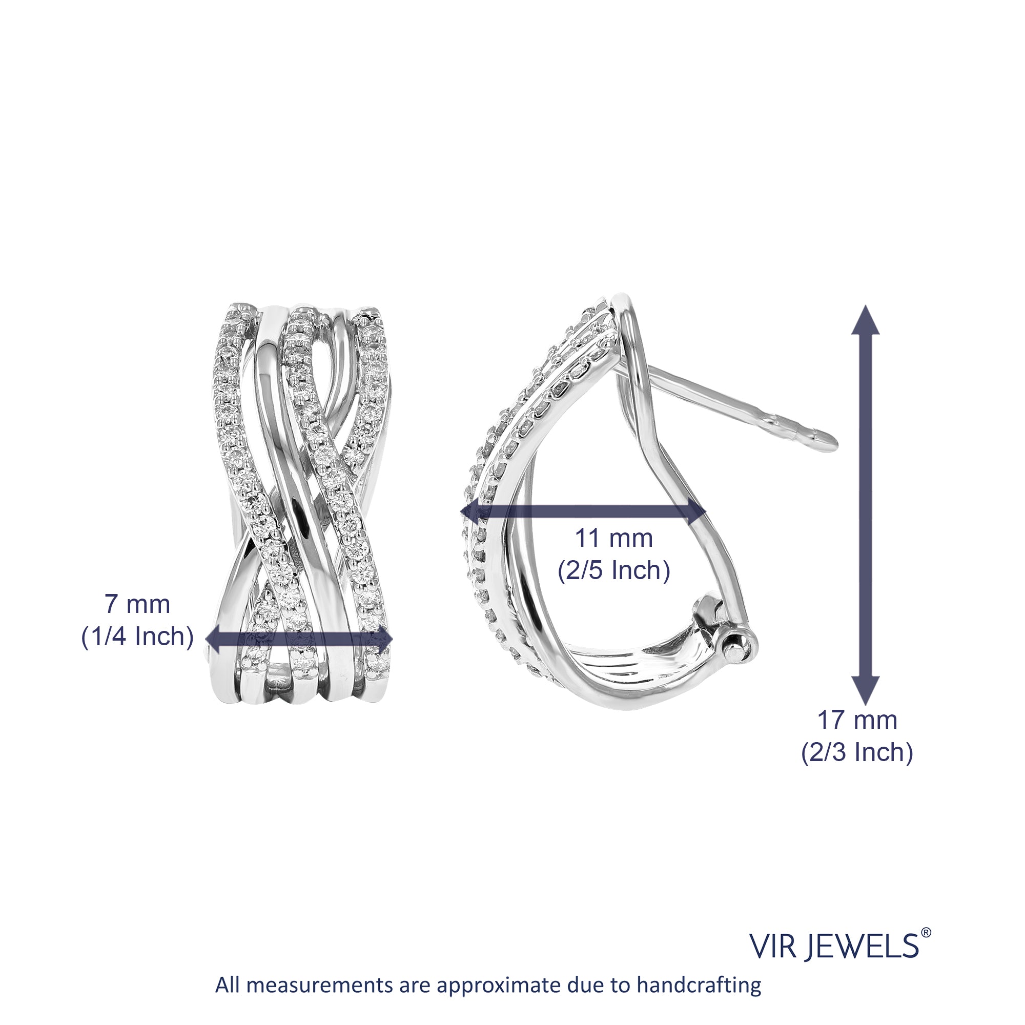 1/3 cttw Diamond Hoop Earrings for Women, Round Lab Grown Diamond Earrings in .925 Sterling Silver, Prong Setting, 2/3 Inch