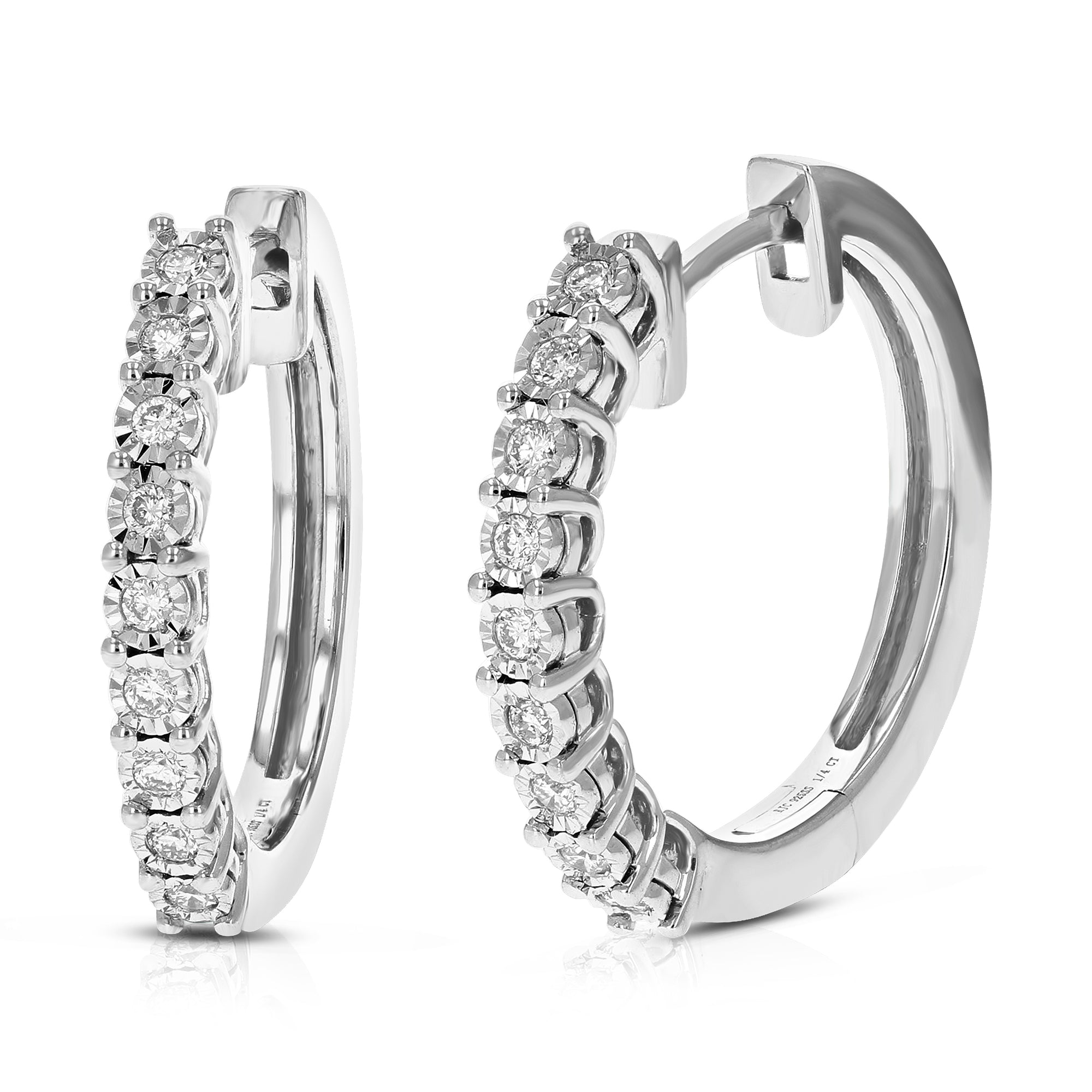 1/4 cttw Diamond Hoop Earrings for Women, Round Lab Grown Diamond Earrings in .925 Sterling Silver, Prong Setting, 3/4 Inch