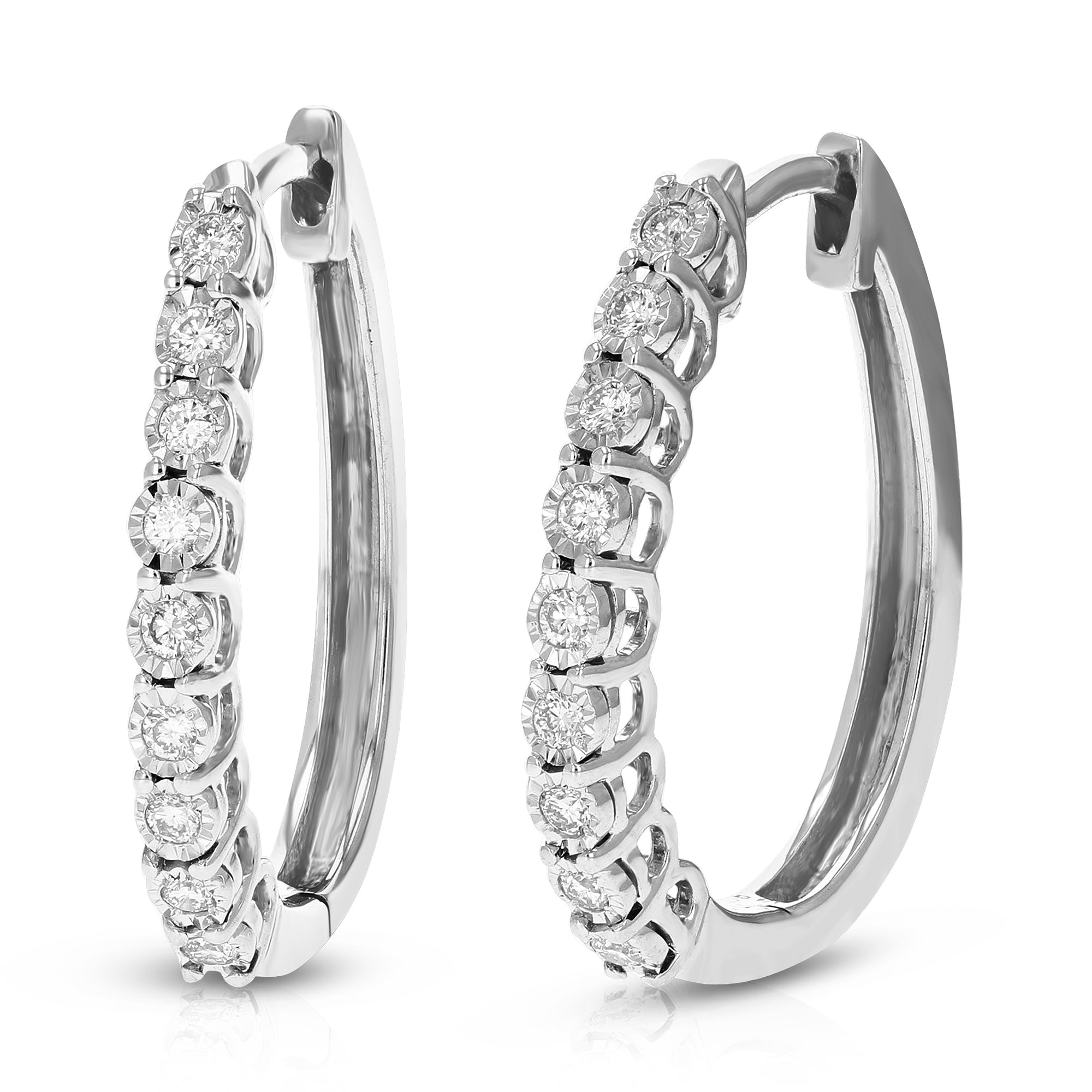 1/4 cttw Diamond Hoop Earrings for Women, Round Lab Grown Diamond Earrings in .925 Sterling Silver, Prong Setting, 3/4 Inch