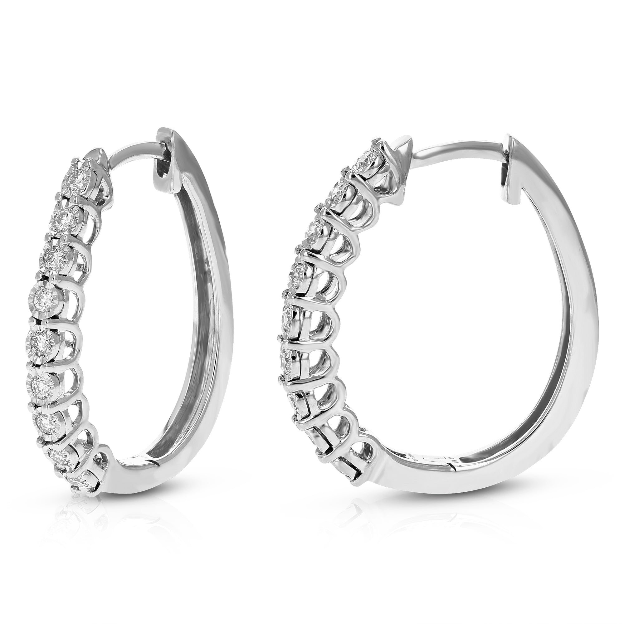 1/4 cttw Diamond Hoop Earrings for Women, Round Lab Grown Diamond Earrings in .925 Sterling Silver, Prong Setting, 3/4 Inch