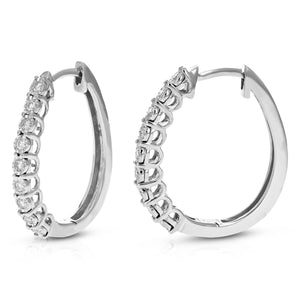 1/4 cttw Diamond Hoop Earrings for Women, Round Lab Grown Diamond Earrings in .925 Sterling Silver, Prong Setting, 3/4 Inch