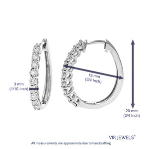 1/4 cttw Diamond Hoop Earrings for Women, Round Lab Grown Diamond Earrings in .925 Sterling Silver, Prong Setting, 3/4 Inch