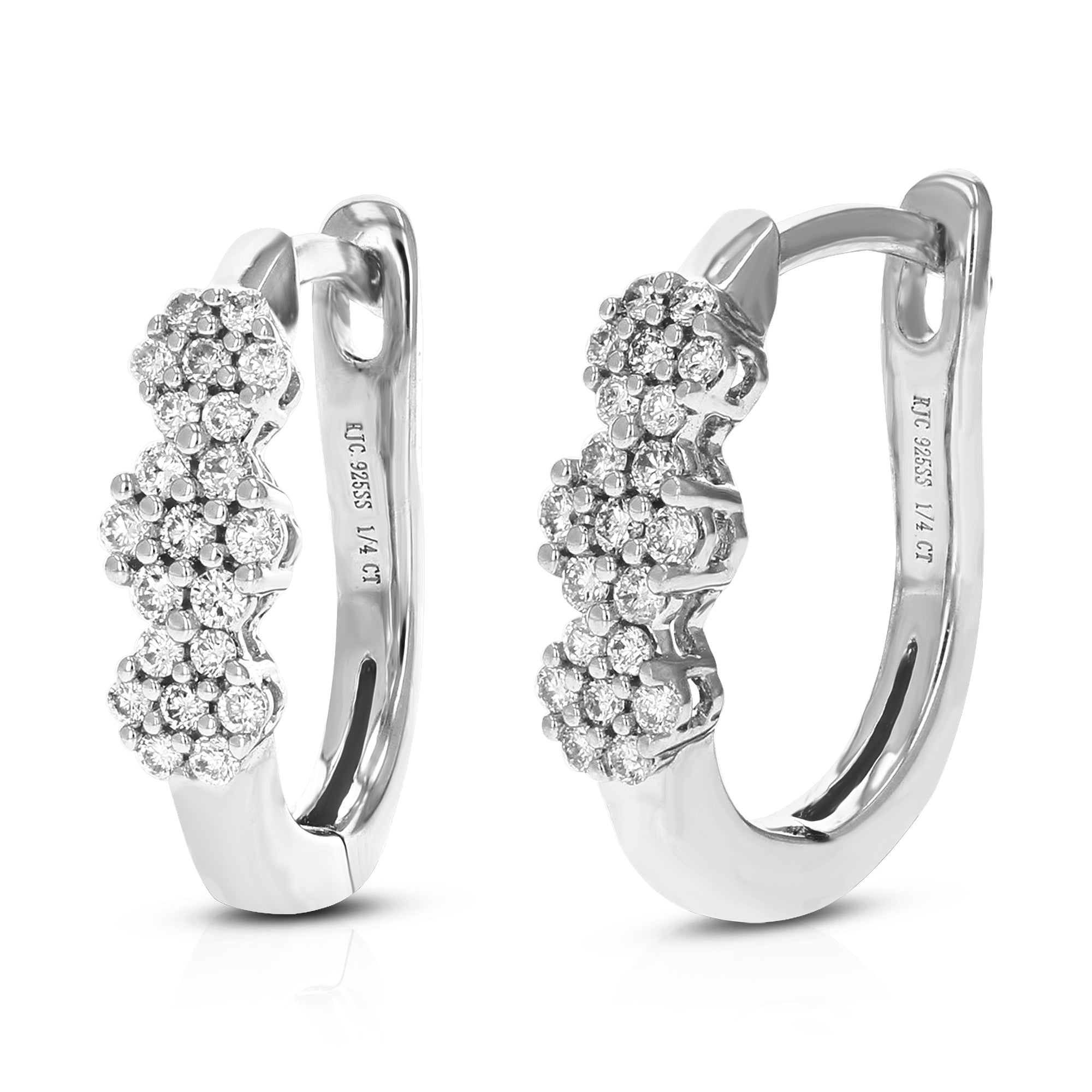 1/4 cttw Diamond Hoop Earrings for Women, Round Lab Grown Diamond Earrings in .925 Sterling Silver, Prong Setting, 1/2 Inch