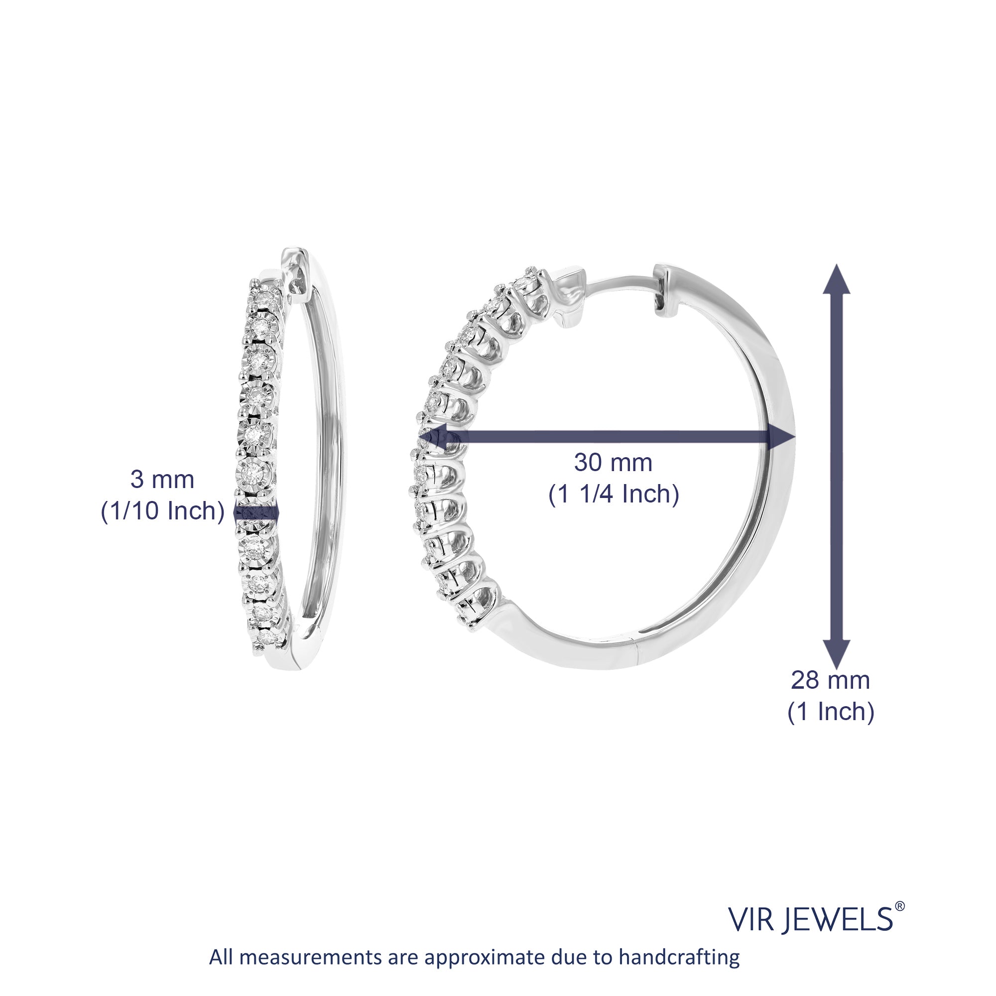 1/4 cttw Round Lab Grown Diamond Hoop Earrings .925 Sterling Silver Prong Set 1 Inch