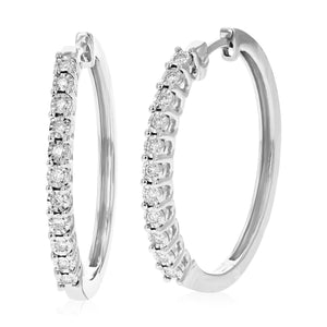 1/4 cttw Round Lab Grown Diamond Hoop Earrings .925 Sterling Silver Prong Set 1 Inch