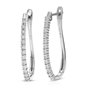 1/10 cttw Diamond Hoop Earrings for Women, Round Lab Grown Diamond Earrings in .925 Sterling Silver, Prong Setting, 1 Inch