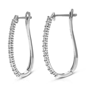 1/10 cttw Diamond Hoop Earrings for Women, Round Lab Grown Diamond Earrings in .925 Sterling Silver, Prong Setting, 1 Inch