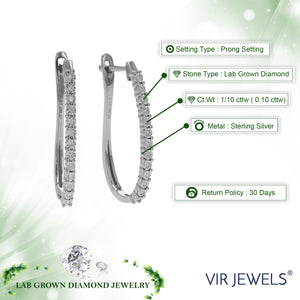 1/10 cttw Diamond Hoop Earrings for Women, Round Lab Grown Diamond Earrings in .925 Sterling Silver, Prong Setting, 1 Inch