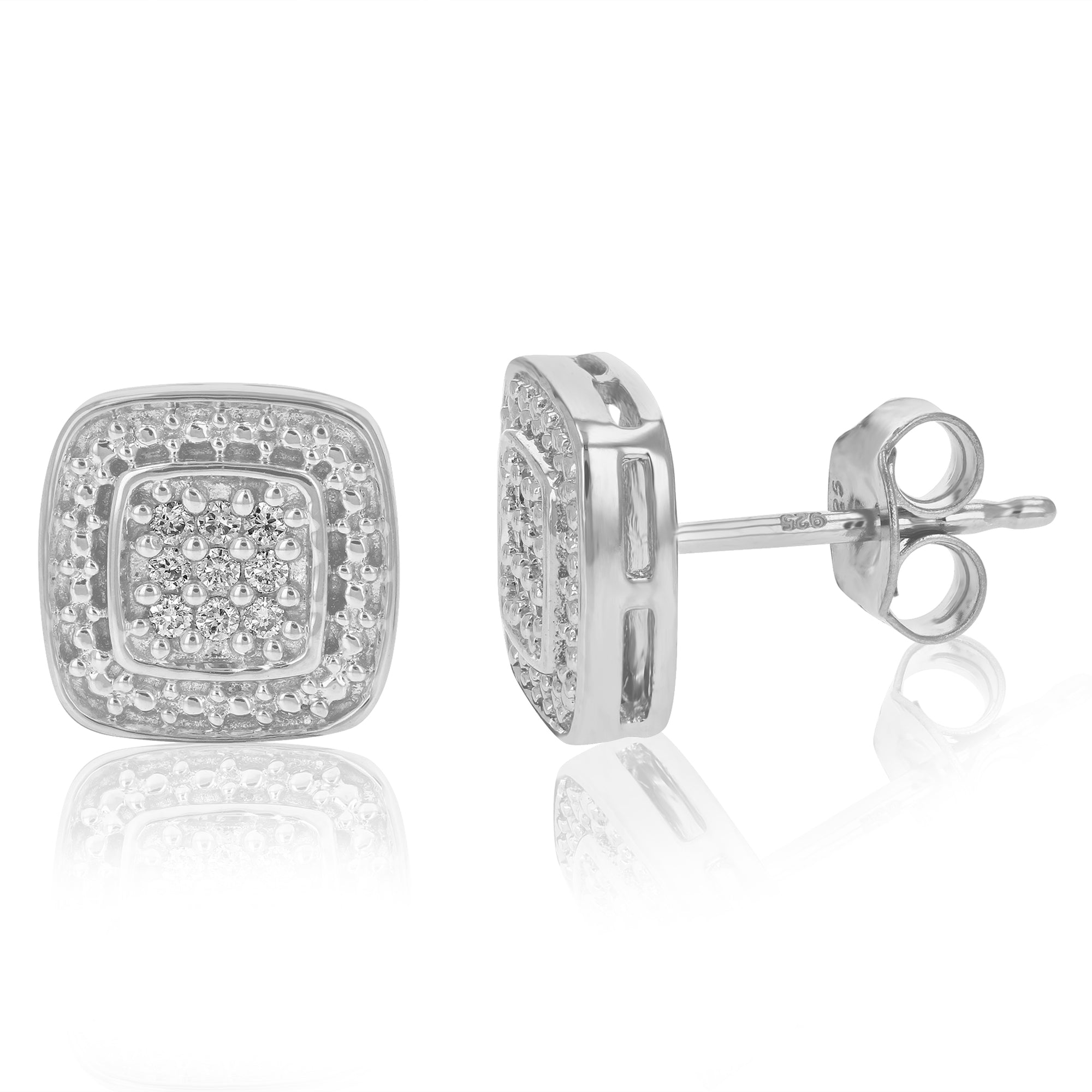 1/10 cttw Stud Earrings for Women, Round Lab Grown Diamond Stud Earrings in .925 Sterling Silver, Prong Setting