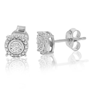 1/10 cttw Stud Earrings for Women, Round Lab Grown Diamond Stud Earrings in .925 Sterling Silver, Prong Setting