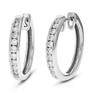 1/2 cttw Diamond Hoop Earrings for Women, Round Lab Grown Diamond Earrings in .925 Sterling Silver, Channel Setting, 3/4 Inch