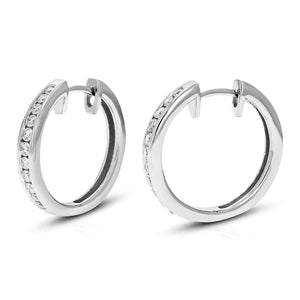 1/2 cttw Diamond Hoop Earrings for Women, Round Lab Grown Diamond Earrings in .925 Sterling Silver, Channel Setting, 3/4 Inch