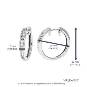 1/2 cttw Diamond Hoop Earrings for Women, Round Lab Grown Diamond Earrings in .925 Sterling Silver, Channel Setting, 3/4 Inch