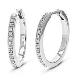 1/10 cttw Diamond Hoop Earrings for Women, Round Lab Grown Diamond Earrings in .925 Sterling Silver, Prong Setting, 3/4 Inch