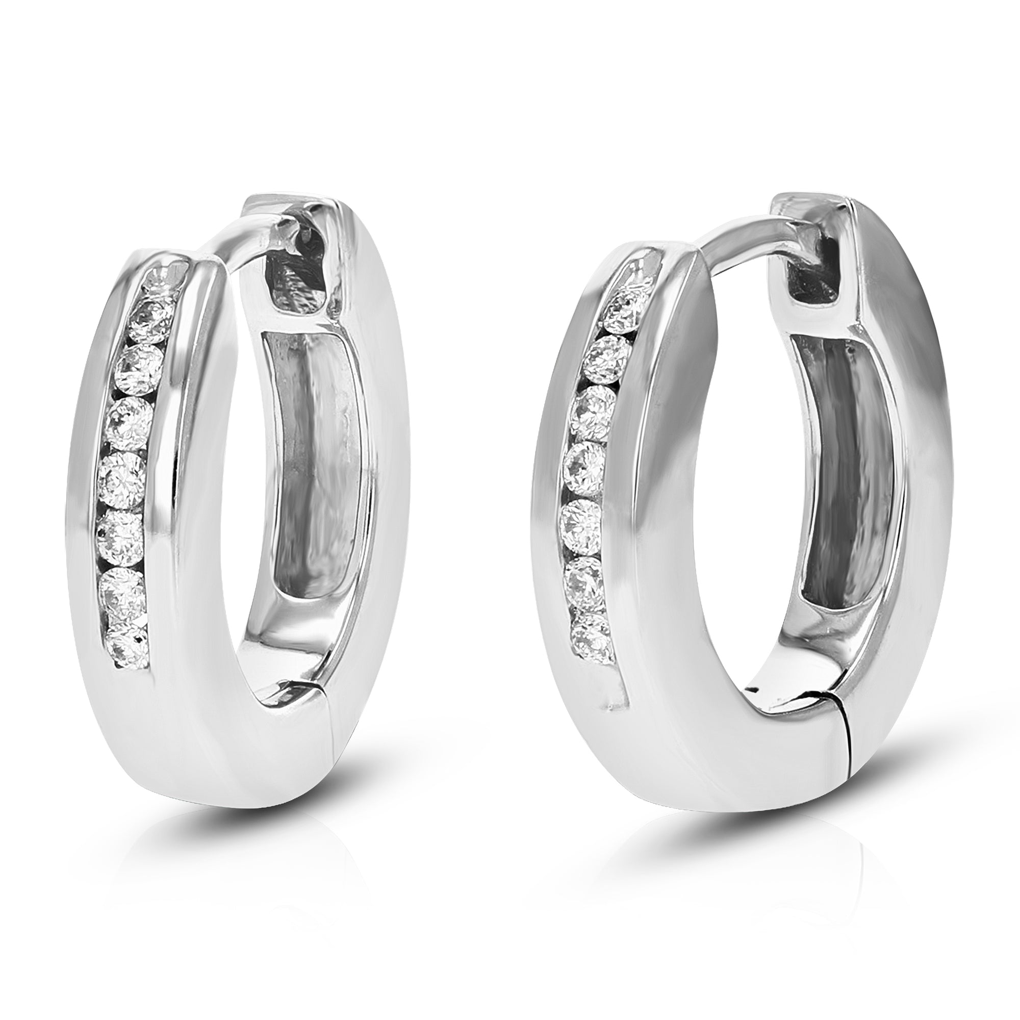 1/10 cttw Diamond Hoop Earrings for Women, Round Lab Grown Diamond Earrings in .925 Sterling Silver, Channel Setting, 1/2 Inch