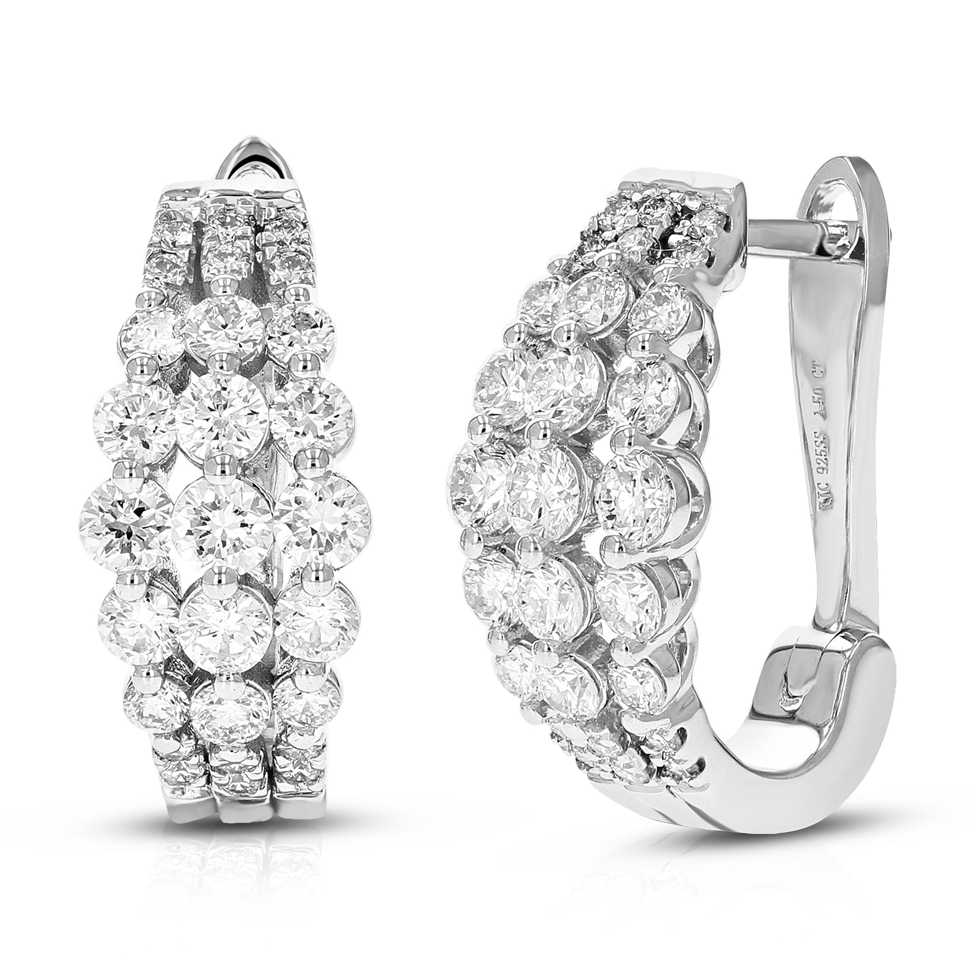 1.50 cttw Diamond Hoop Earrings for Women, Round Lab Grown Diamond Earrings in .925 Sterling Silver, Prong Setting, 1/2 Inch