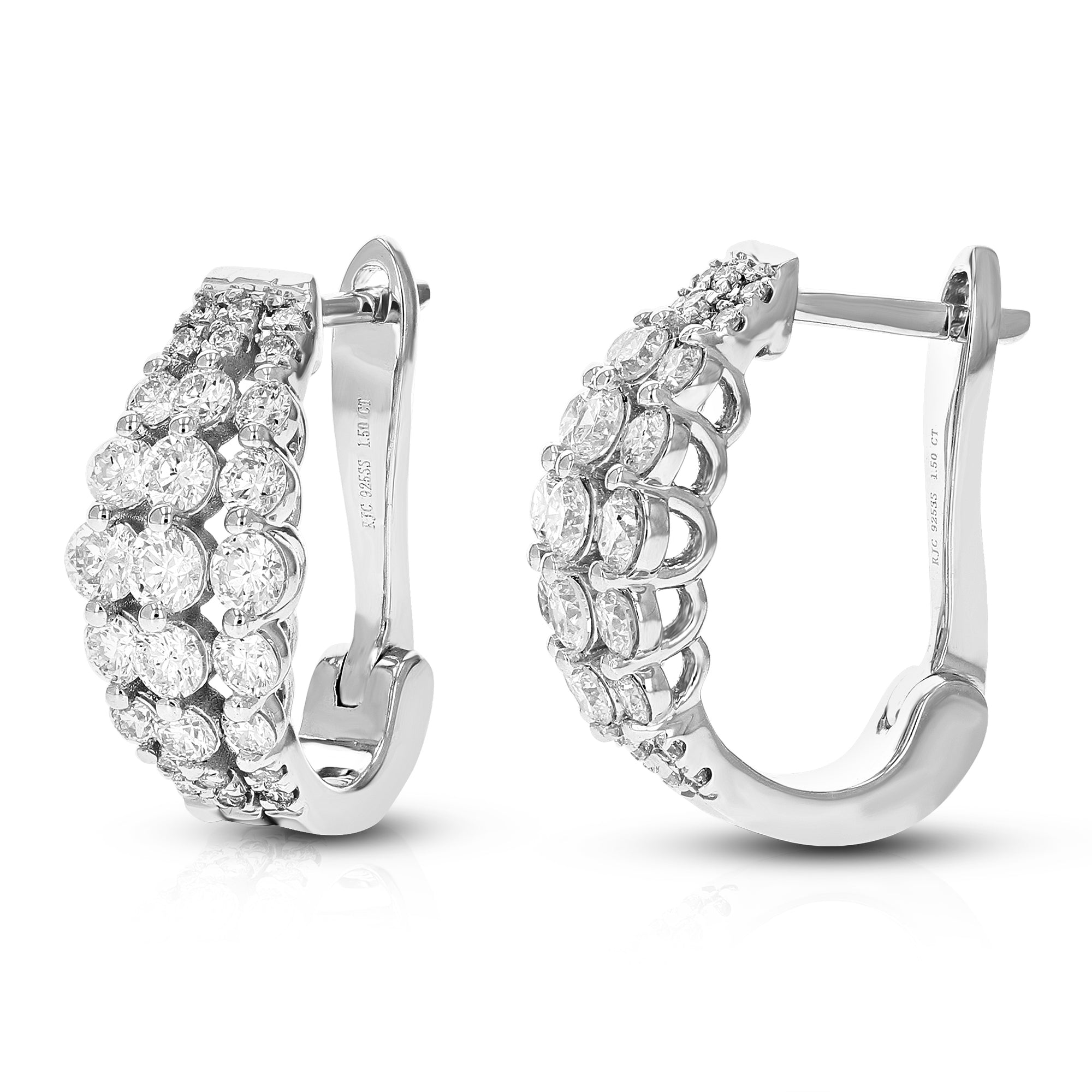 1.50 cttw Diamond Hoop Earrings for Women, Round Lab Grown Diamond Earrings in .925 Sterling Silver, Prong Setting, 1/2 Inch