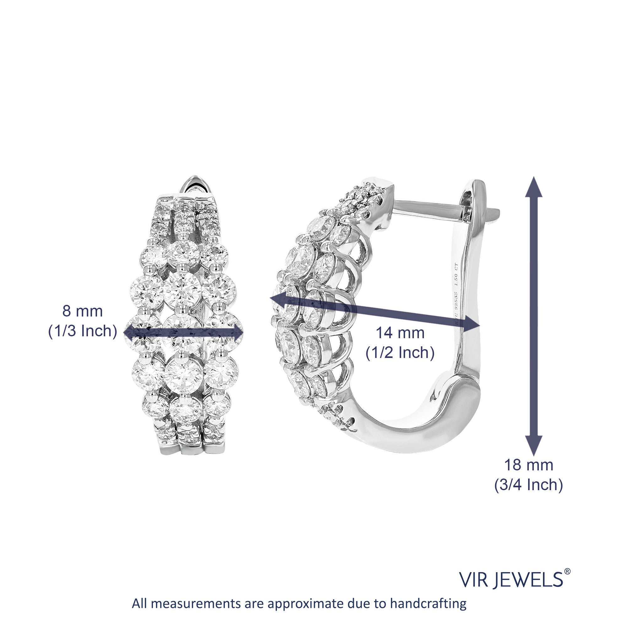1.50 cttw Diamond Hoop Earrings for Women, Round Lab Grown Diamond Earrings in .925 Sterling Silver, Prong Setting, 2/3 Inch