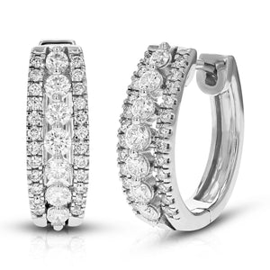 1 cttw Diamond Hoop Earrings for Women, Round Lab Grown Diamond Earrings in .925 Sterling Silver, Prong Setting, 2/3 Inch