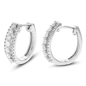 1 cttw Diamond Hoop Earrings for Women, Round Lab Grown Diamond Earrings in .925 Sterling Silver, Prong Setting, 2/3 Inch